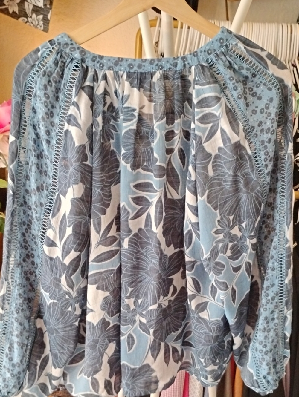 Zac & Rachel Boho Romantic Floral Lace Sheer Coastal Top - Picture 7 of 10